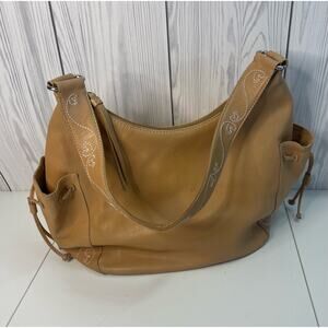 Cole Haan Tan Shoulder Bag Side Pockets Embroidered